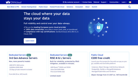 Сайт хостинг-компании OVH