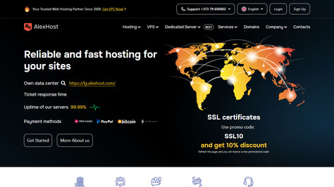 Сайт хостинг-компании AlexHost