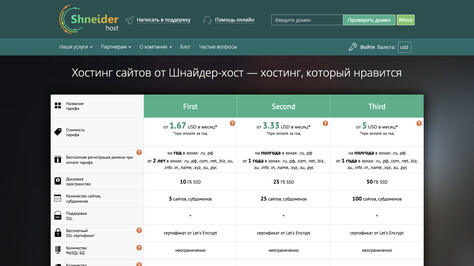 Сайт хостинг-компании Shneider Host