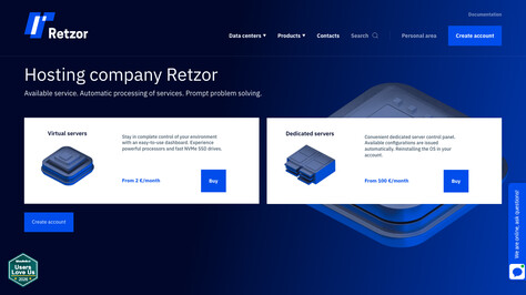 Сайт хостинг-компании Retzor