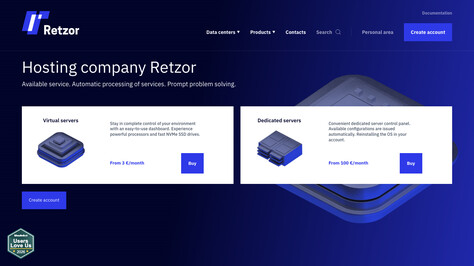 Сайт хостинг-компании Retzor