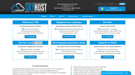 Сайт хостинг-компании SkyHost