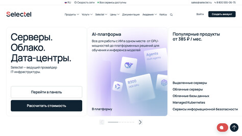 Сайт хостинг-компании Selectel