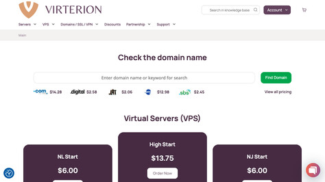 Сайт хостинг-компании Virterion
